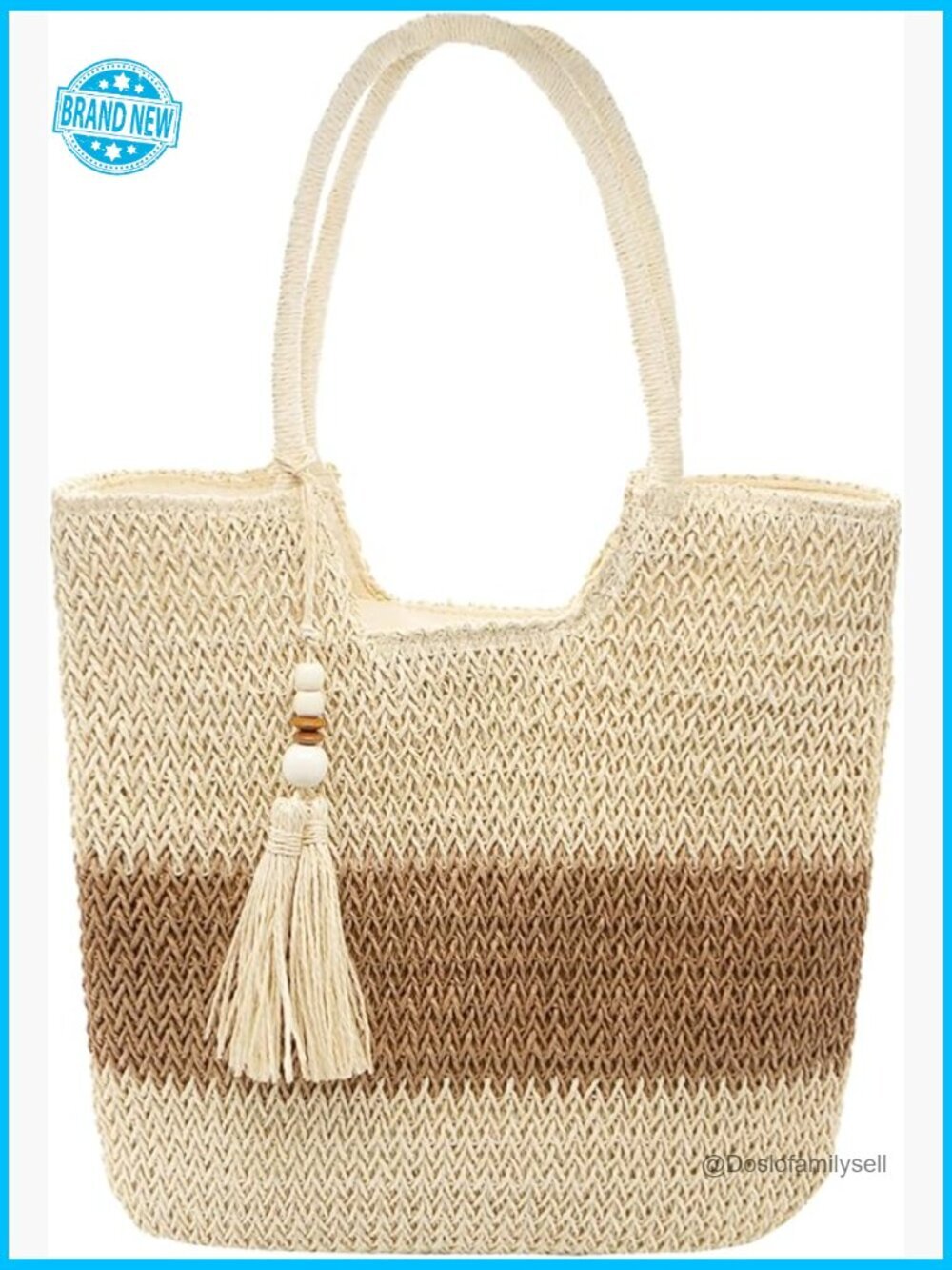 Woven Straw Shoulder Beach Tote Bag with Zipper Lightweight Travel Handbag